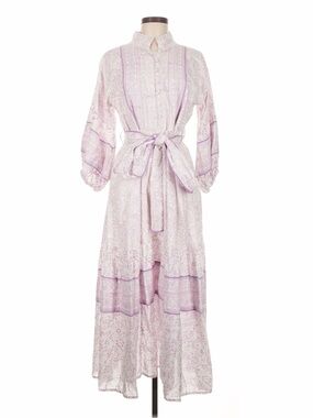INDIA AMORY X SUE SARTOR Lilac Floral Belted Purple Flounce Dress One Size VGUC